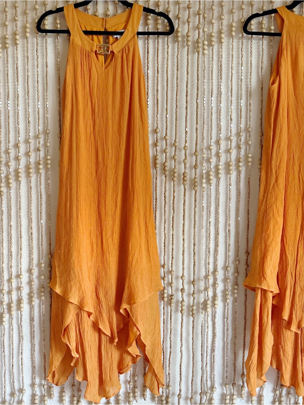 Boho Fairy Tiered Hem Orange Sleeveless Flowy Going Out Lightweight Tank Dress